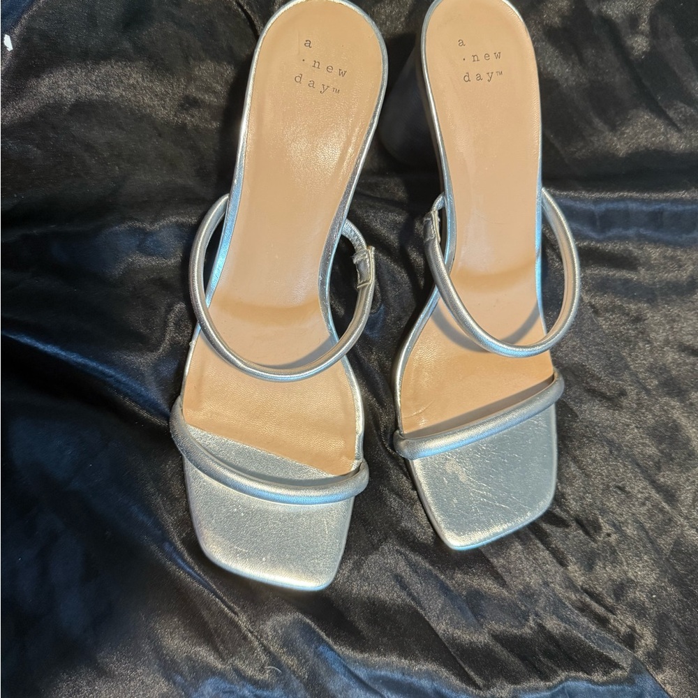 A New Day Women's Metallic Silver Heels- discounted shipping size 10